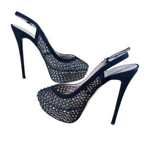 Valentino Garavani Crystal Strass Mesh Platform Slingback Heels Stilettos Size E